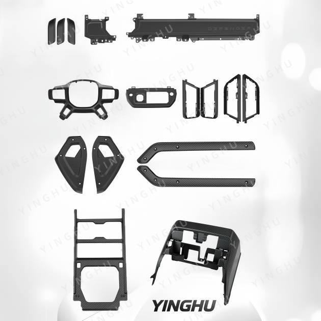 The new design interior parts for the Land Rover New Defender 90, 110, and 130. The dry carbon interior kit for the car interior.
